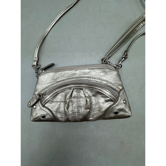 style & co faux leather cross body bag silver zippers cardholder inside 8x4.5" R - Picture 2 of 6